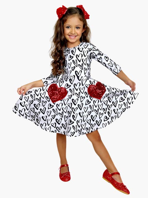 Dressed With Love Sequin Heart Skater Dress (Toddler, Little Kid & Big Kid)