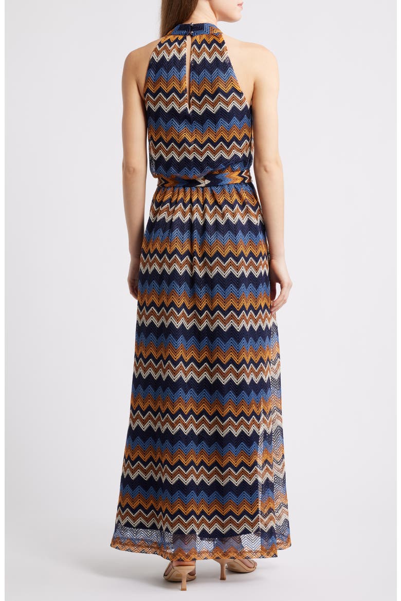 Mock Neck Tie Belt Maxi Dress, Alternate, color, BLUE MULTI