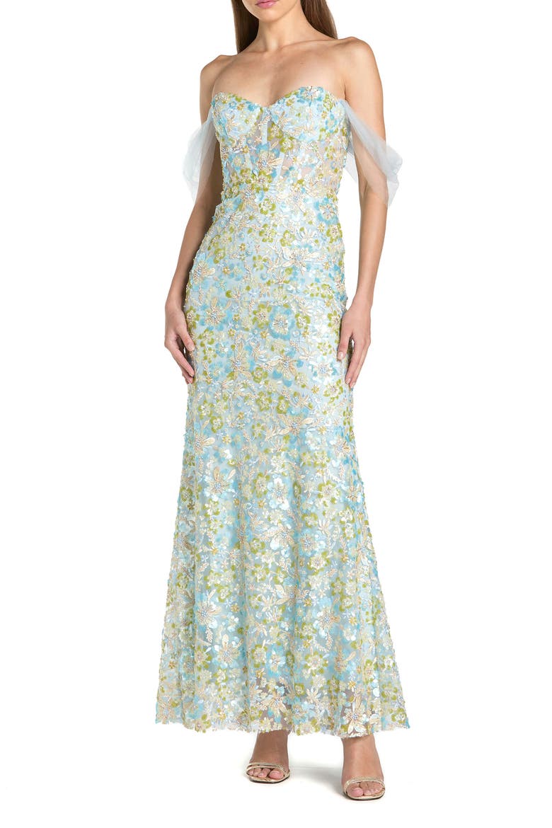 Off The Shoulder Sweetheart Neck Column Gown, Main, color, Powder Blue