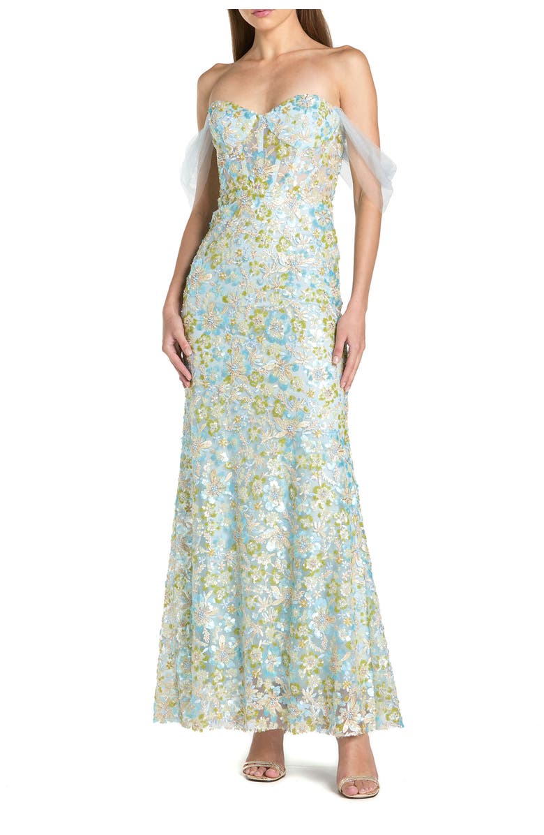 Mac Duggal Off The Shoulder Sweetheart Neck Column Gown, Main, color, Powder Blue