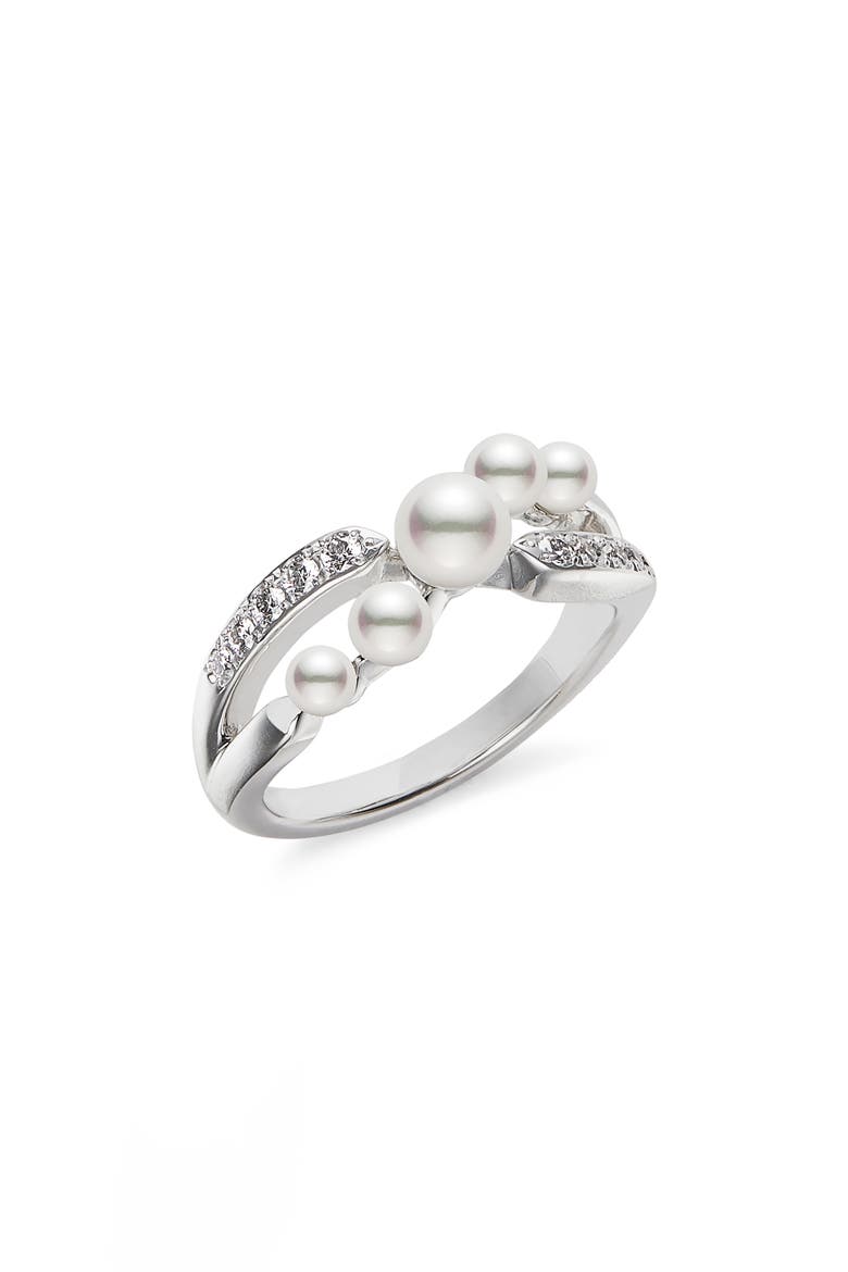 Cluster Cultured Pearl & Diamond Ring, Main, color, WHITE GOLD/ DIAMOND
