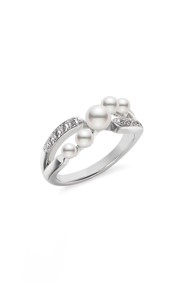 Mikimoto Cluster Cultured Pearl & Diamond Ring, Main, color, White Gold/ Diamond