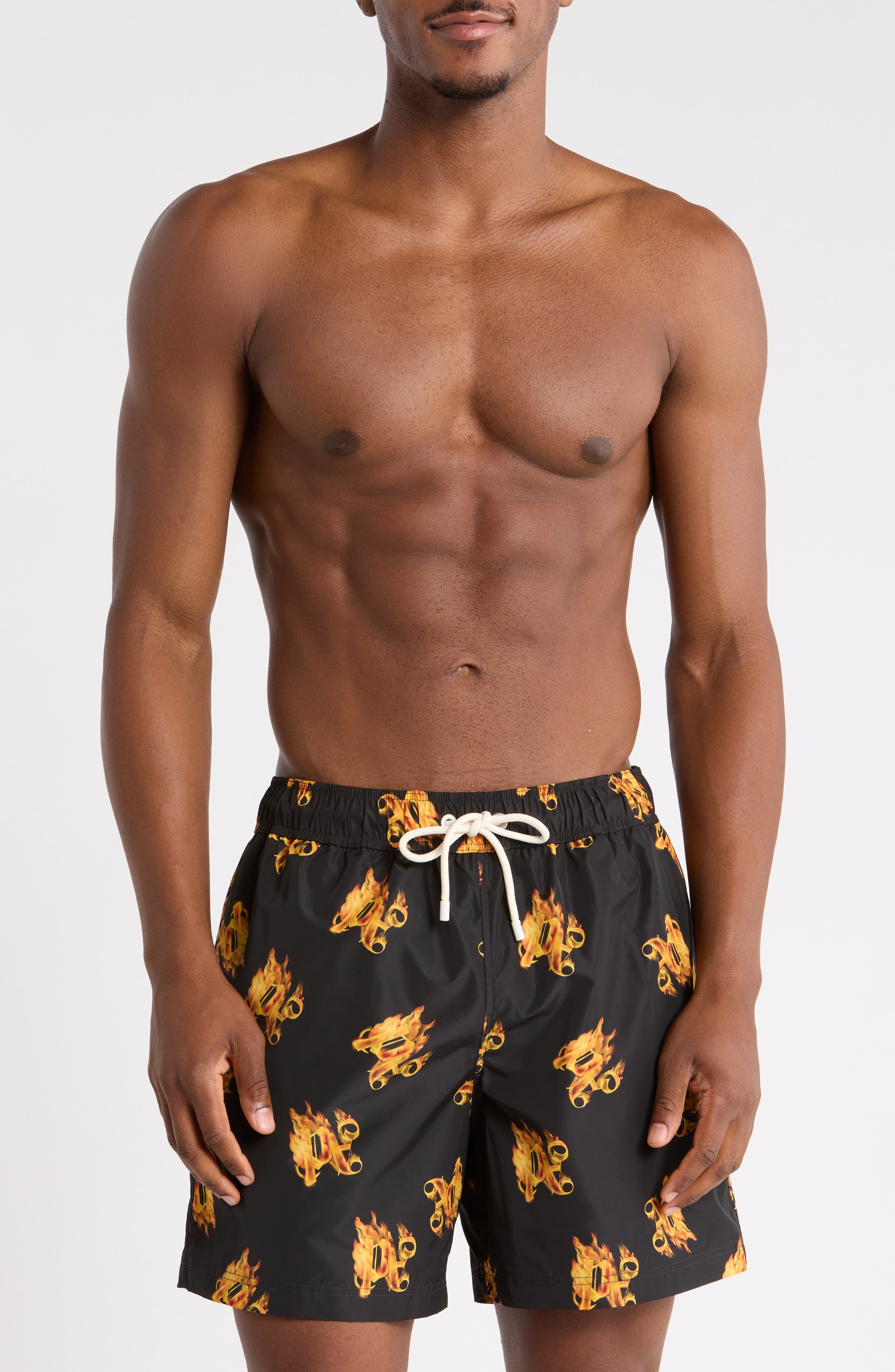 Fire Logo Print Swim Shorts