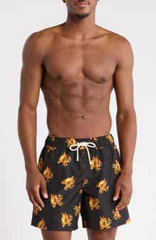 Fire Logo Print Swim Shorts