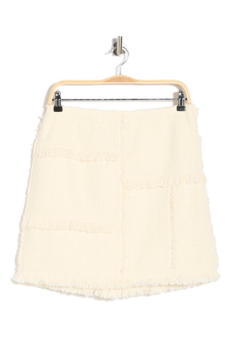 Hand Fringed Patchwork Bouclé Tweed Miniskirt, Alternate, color, CLOUD