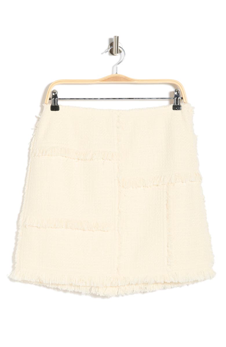 Lafayette 148 New York Hand Fringed Patchwork Bouclé Tweed Miniskirt, Alternate, color, Cloud