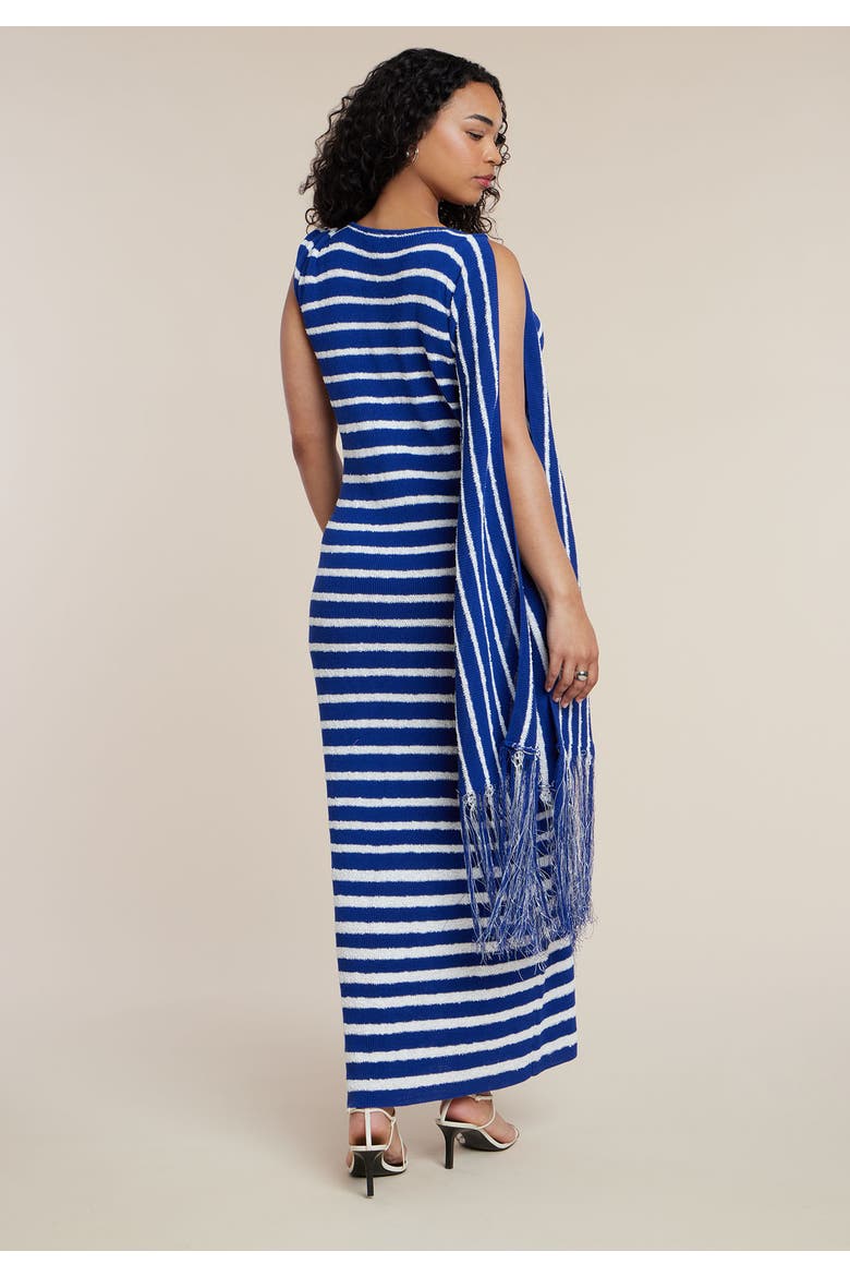 Fringe Detail Striped Knit Maxi Dress, Alternate, color, BLUE WHITE STRIPE