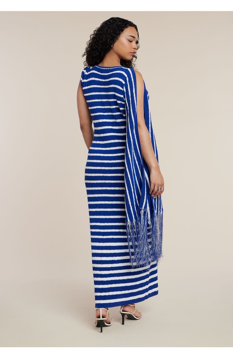 ELOQUII Fringe Detail Striped Knit Maxi Dress, Alternate, color, Blue White Stripe