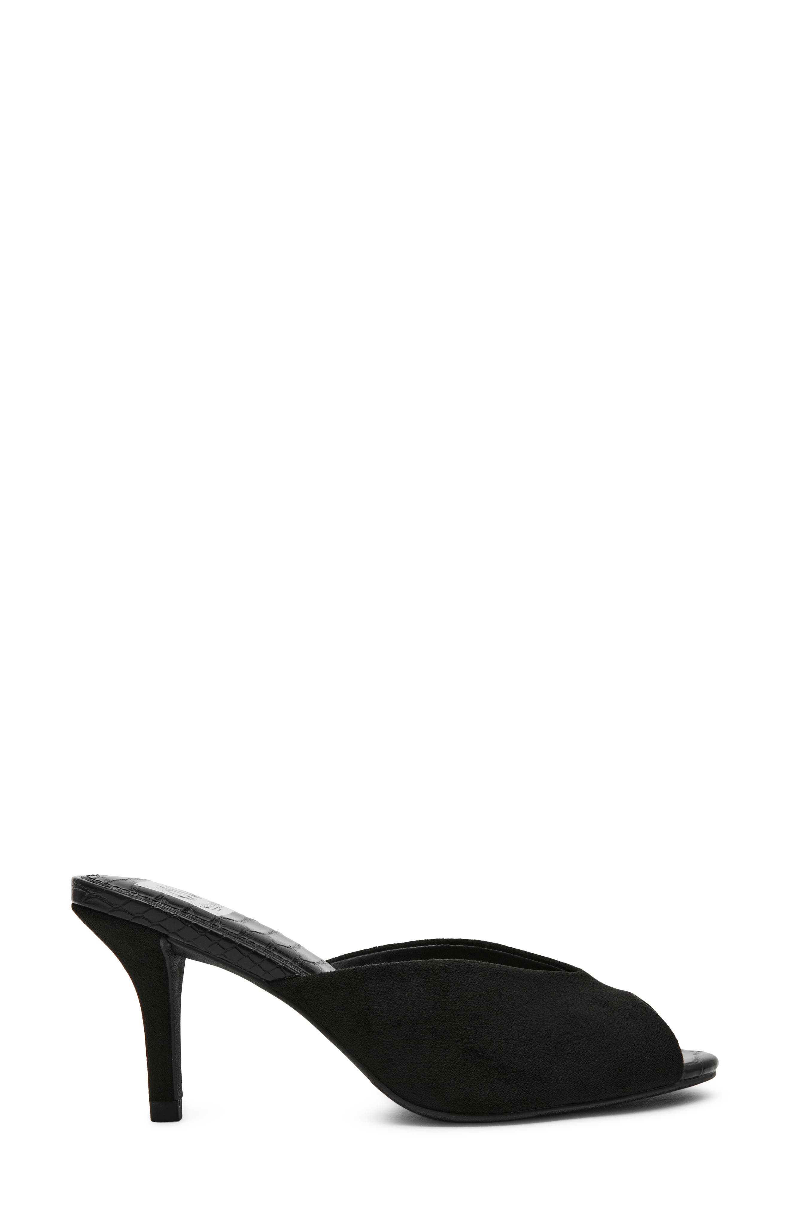 Curtsi Peep Toe Slide Sandal, Alternate, color, BLACK FAUX SUEDE