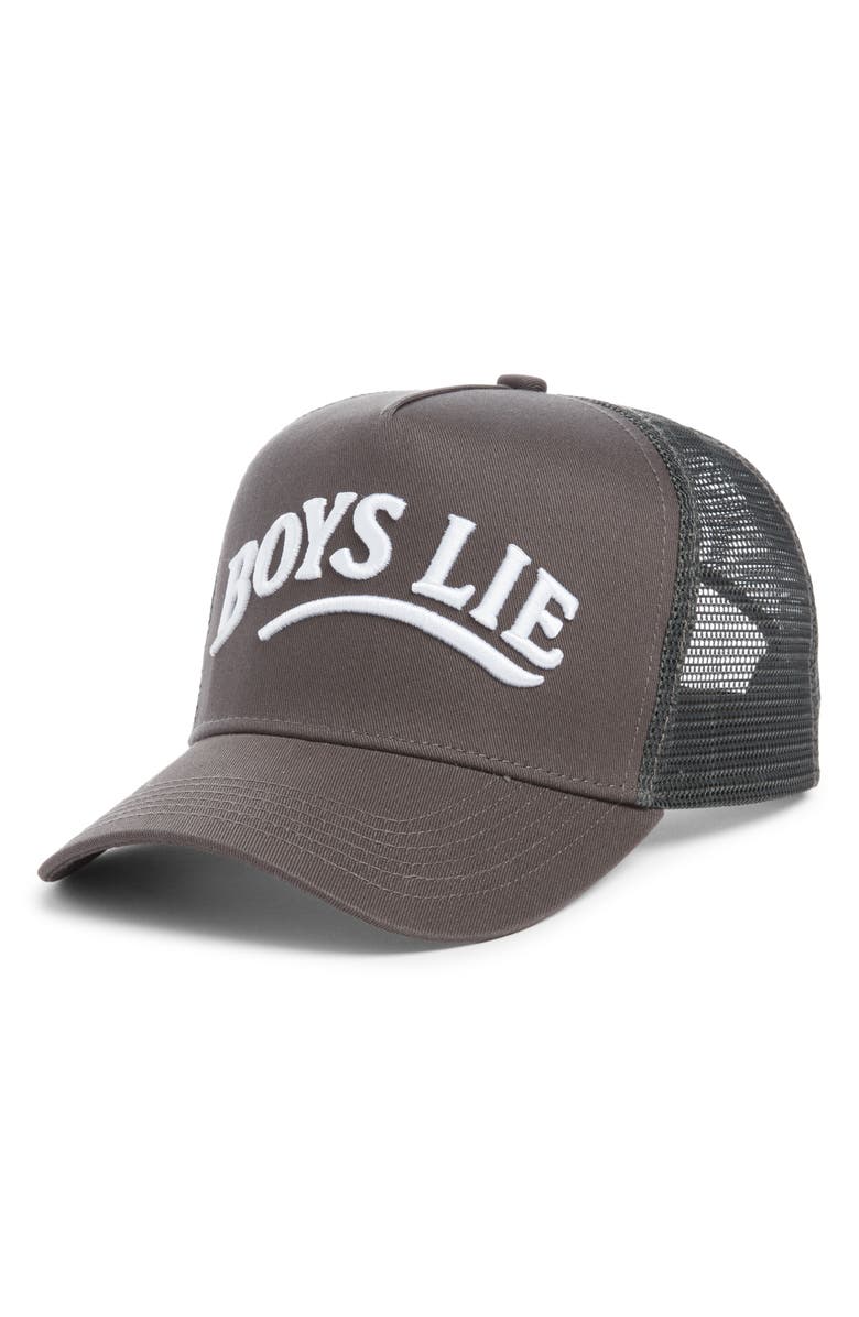 BOYS LIE Call Me Back Trucker Hat, Main, color, Dark Grey