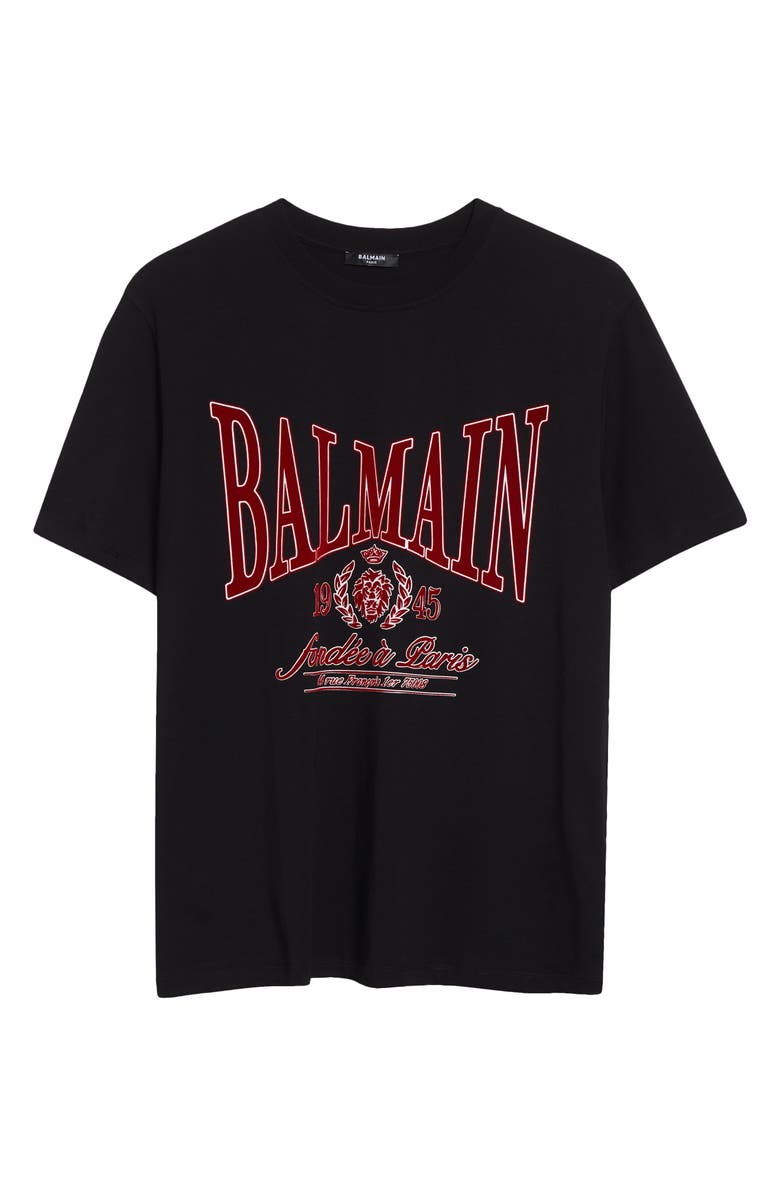 Balmain College Emblem Cotton Graphic T-Shirt, Alternate, color, Black/ Red