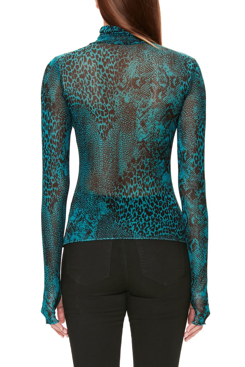 Zadie Semi Sheer Turtleneck, Alternate, color, TEAL ANIMAL