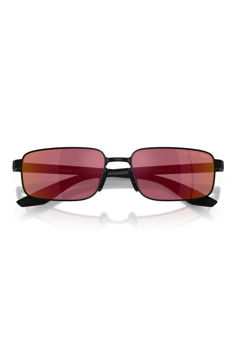 54mm Polarized Rectangular Sunglasses, Alternate, color, MATTE BLACK / PINK POLAR
