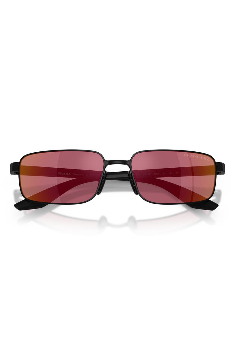 Prada Linea Rossa 54mm Polarized Rectangular Sunglasses, Alternate, color, Matte Black / Pink Polar