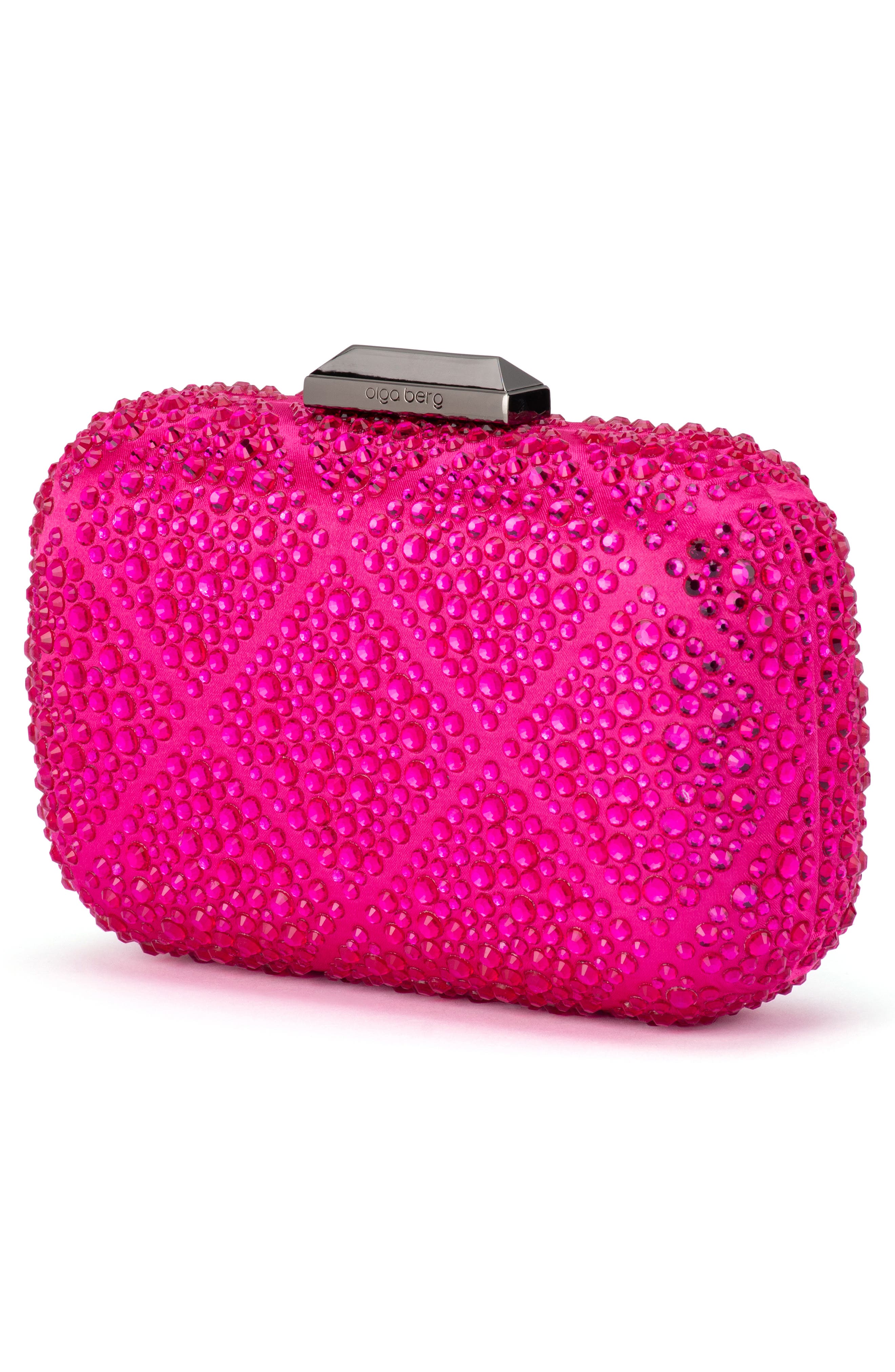 Olga Berg Keren Crystal Hotfix Frame Clutch, Alternate, color, Fuchsia