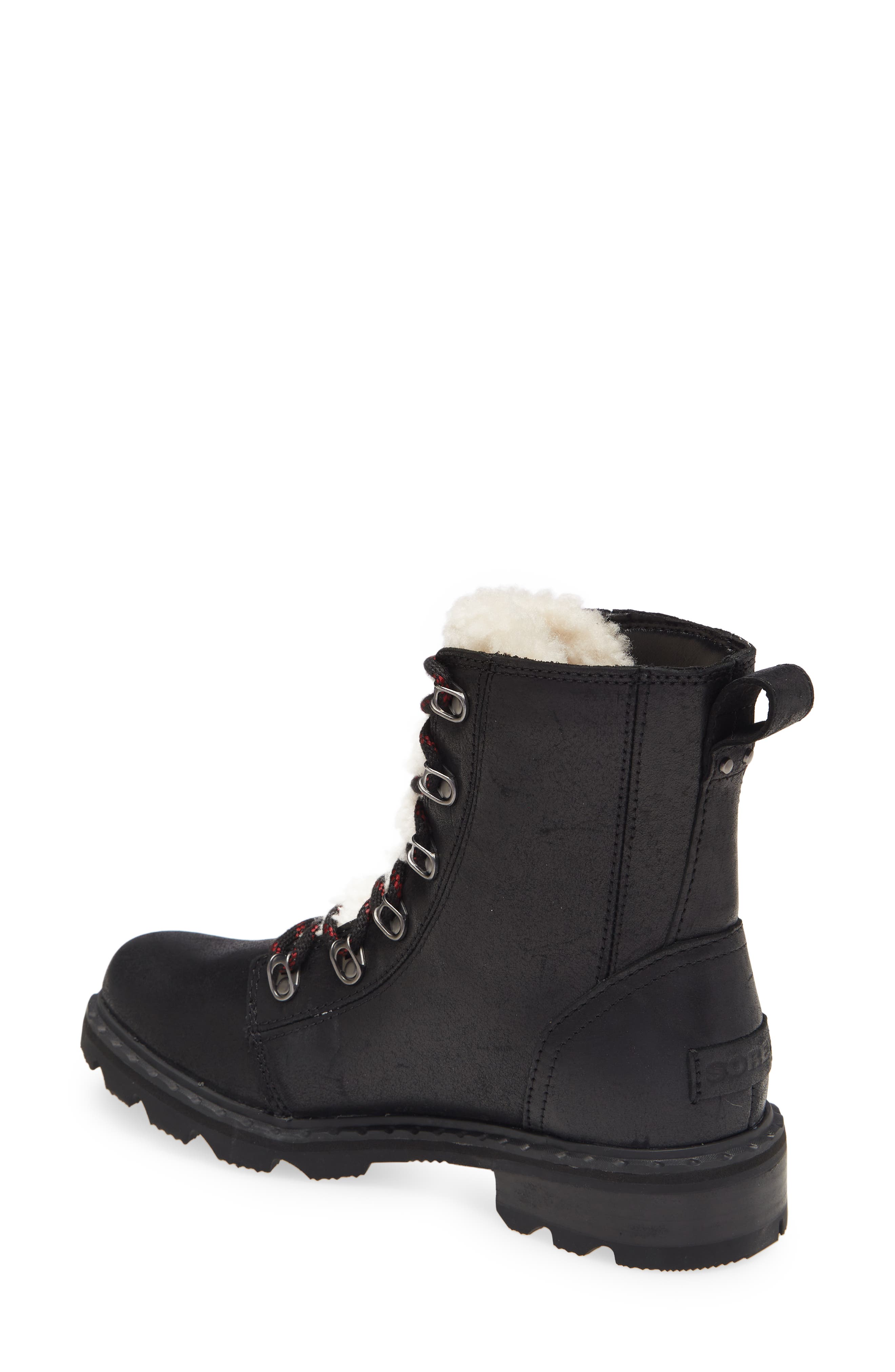 SOREL Lennox Genuine Shearling Trim Waterproof Lace-Up Boot, Alternate, color, 