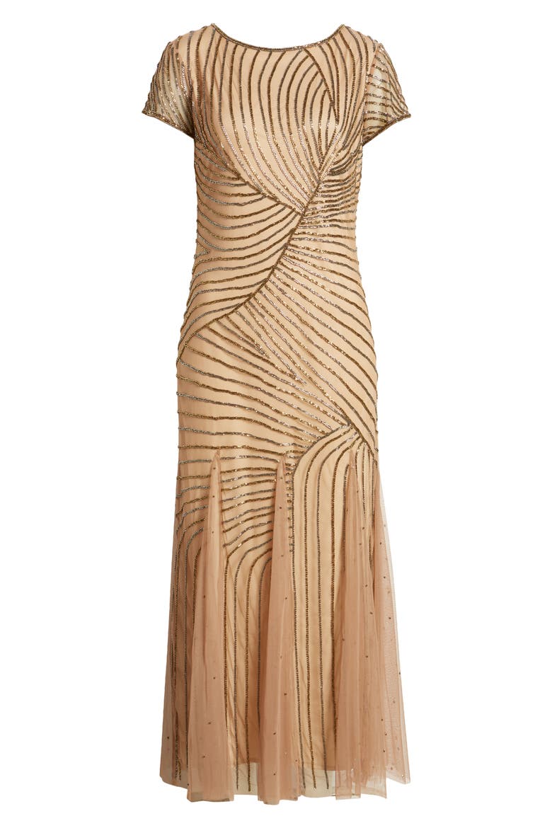 Beaded Gown, Alternate, color, BEIGE