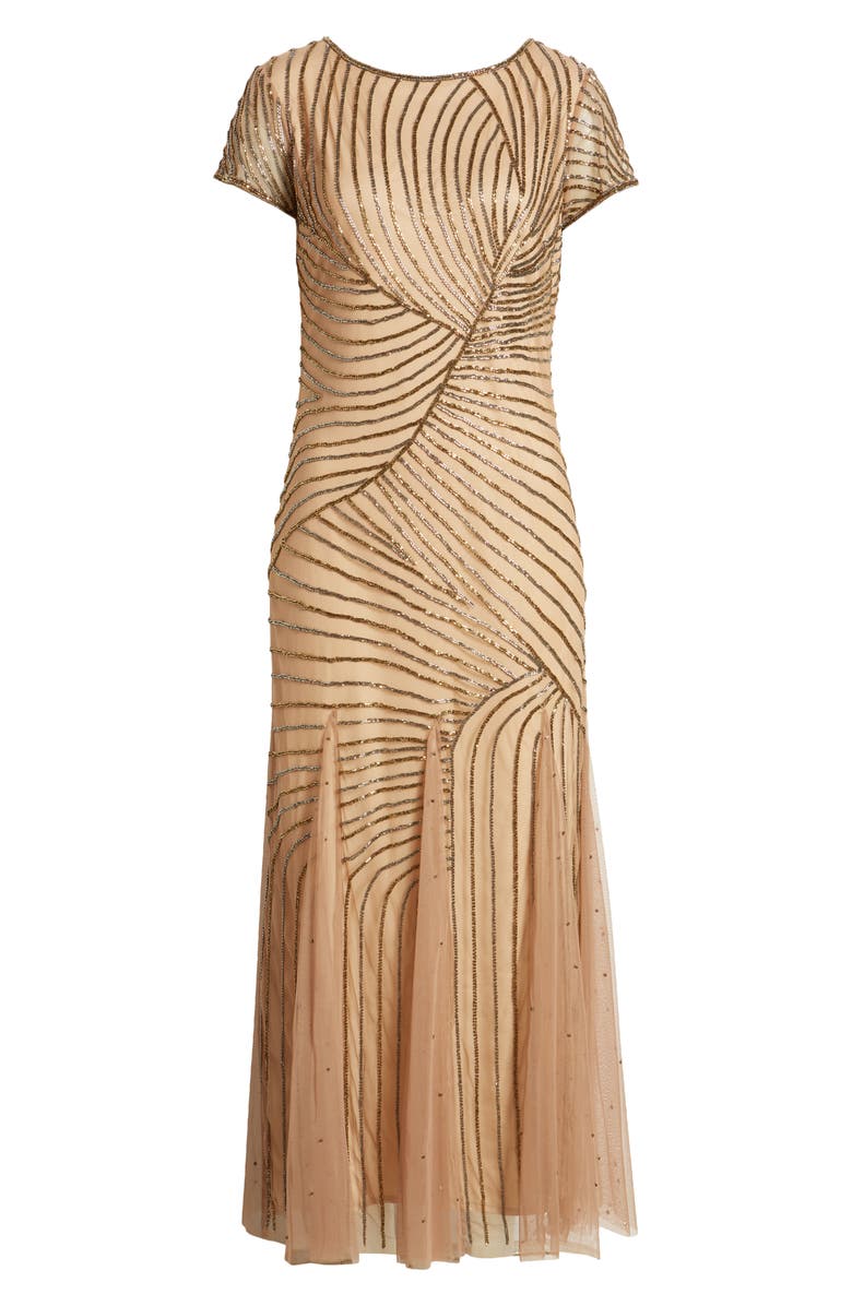 Pisarro Nights Beaded Gown, Alternate, color, Beige