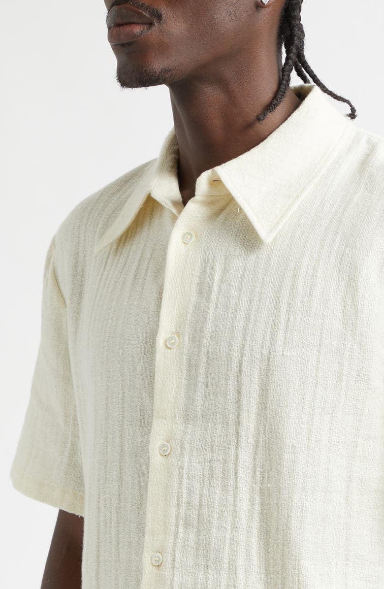 Séfr Dayot Short Sleeve Cotton & Linen Button-Up Shirt, Alternate, color, Dog Days Ecru