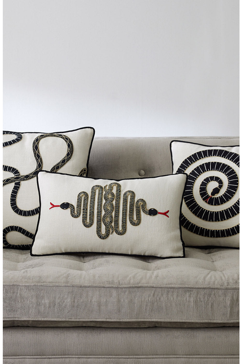 Snake Embroidered Pillow, Alternate, color, Ivory