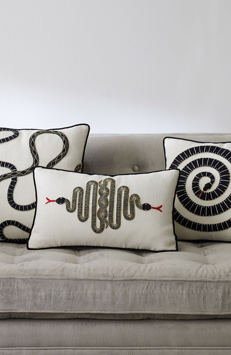Jonathan Adler Snake Embroidered Pillow, Alternate, color,