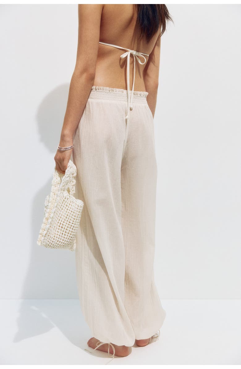 H&M Crinkled Beach Trousers, Alternate, color, Cream