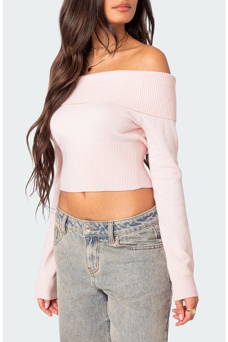 Minnie Foldover Knit Crop Top, Alternate, color, LIGHT-PINK