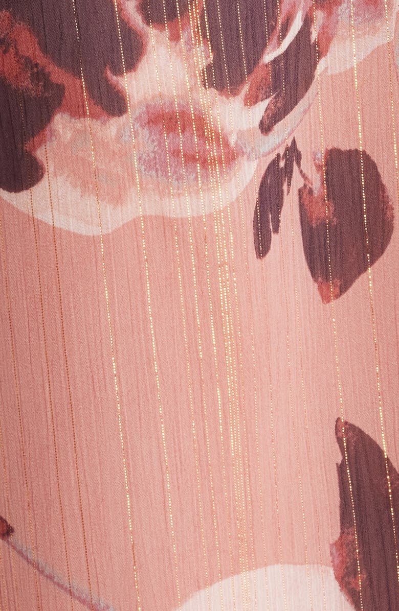 Anne Klein Metallic Stripe Floral Long Sleeve Midi Dress, Alternate, color, Rose Mist Multi