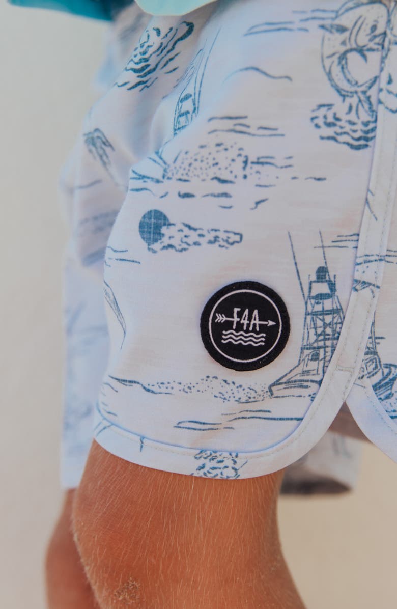 Feather 4 Arrow Kids' Scallop Tropical Print Board Shorts, Alternate, color, Cloudy Sky