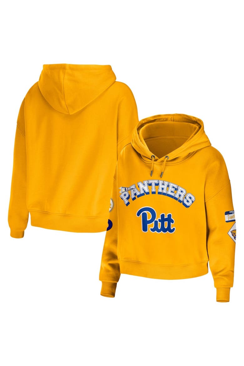 Women's WEAR by Erin Andrews Gold Pitt Panthers Mixed Media Cropped Pullover Hoodie, Main, color, Gold