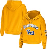 WEAR by Erin Andrews Women's WEAR by Erin Andrews Gold Pitt Panthers Mixed Media Cropped Pullover Hoodie