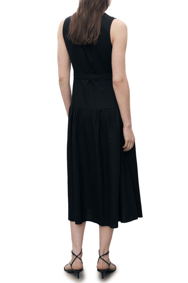 Zamore Sleeveless Tie Waist Midi Dress, Alternate, color, BLACK
