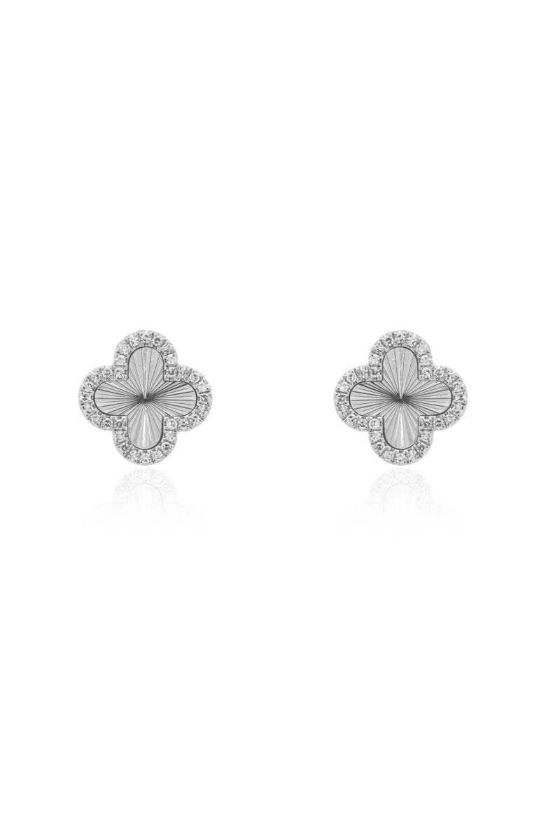 Fluted Gold Diamond Clover Stud Earrings, Alternate, color, White Gold