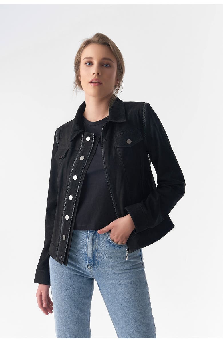 Furniq UK Sarah Suede Jacket, Alternate, color, Black