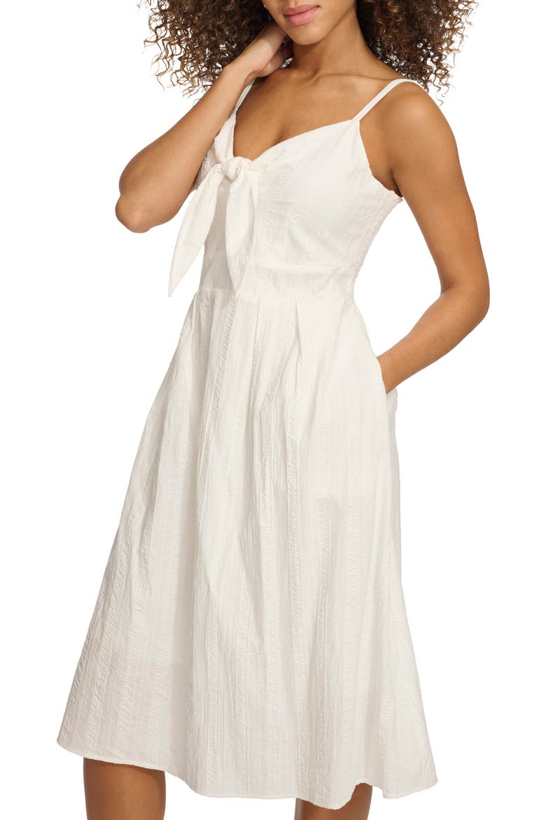 Bow Tie Front Cotton Minidress, Alternate, color, WHITE