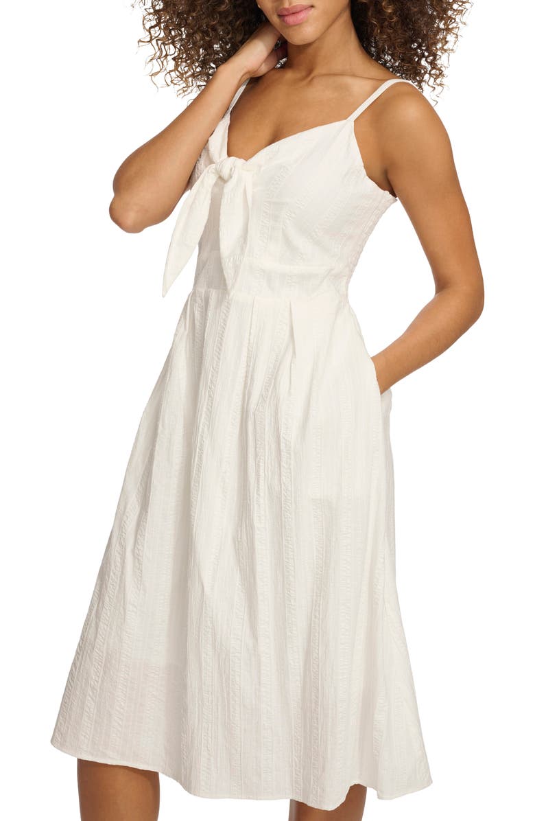 Kensie Bow Tie Front Cotton Minidress, Alternate, color, White