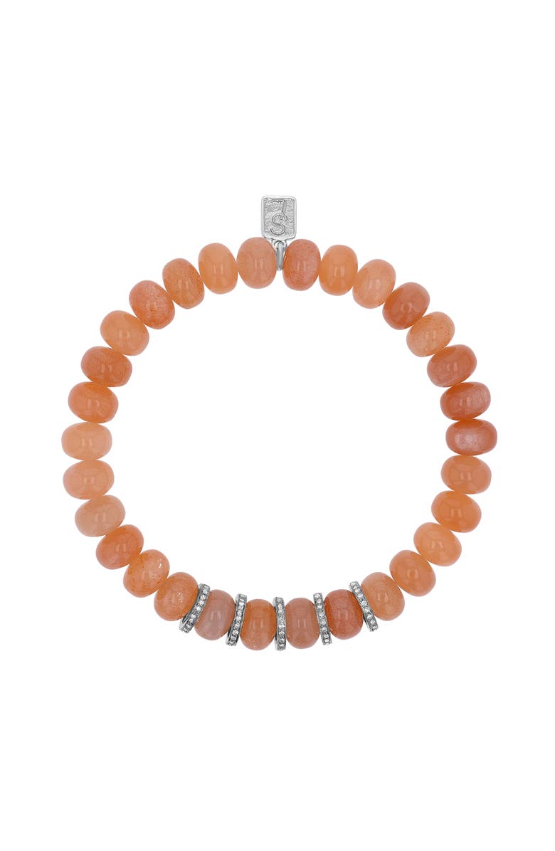 Sheryl Lowe Peach Moonstone 8MM Bead Bracelet With 5 Diamond Rondelles, Alternate, color, Peach / Sterling Silver