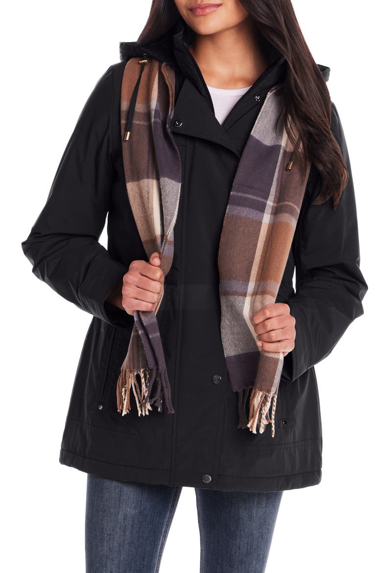 Water Resistant Insulated Stadium Coat with Removable Hood, Main, color, BLACK