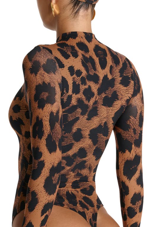 Naked Wardrobe Naked Snakeskin Print Long Sleeve Bodysuit In Brown
