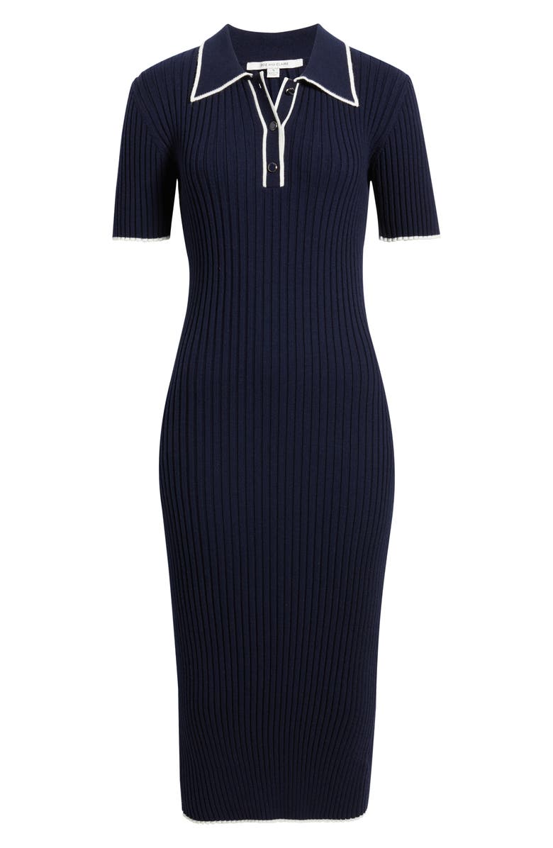 ZOE AND CLAIRE Collared Ribbed Knit Midi Dress, Alternate, color, Navy/ White