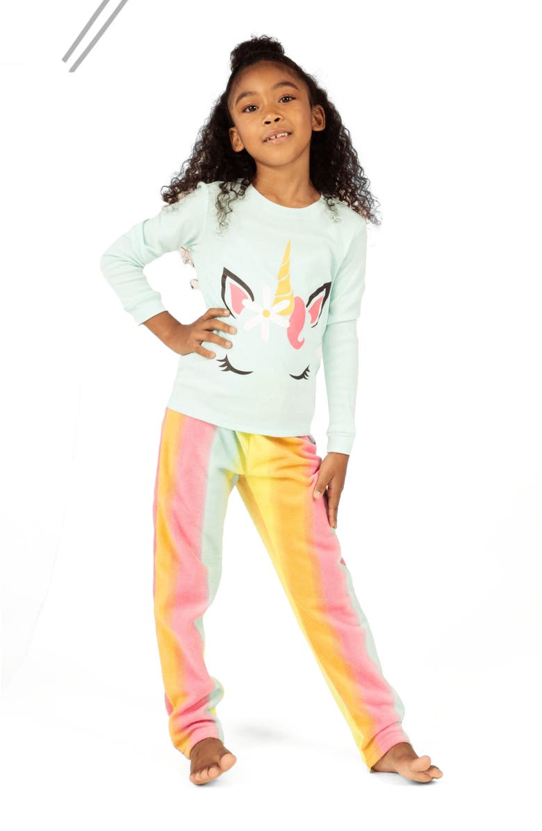 Leveret 2-pc. Cotton Top & Fleece Pants Holiday Pajama Set, Alternate, color, Rainbow