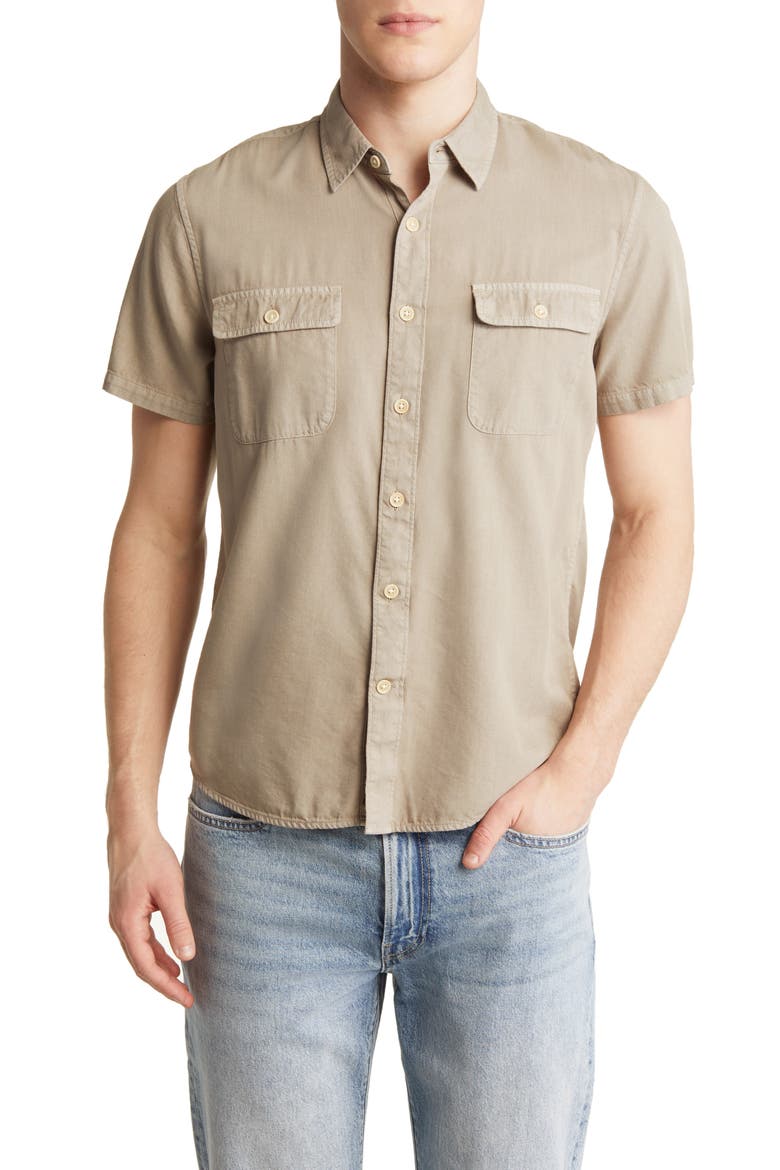 Lived-In Short Sleeve Button-Up Shirt, Main, color, SILVER SAGE