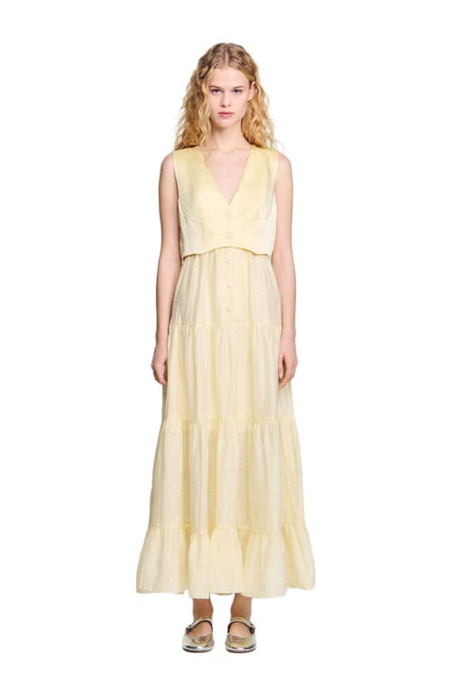 Sandro Womens V-neck Pleated-skirt Woven Maxi Dress Naturels In Light Yellow