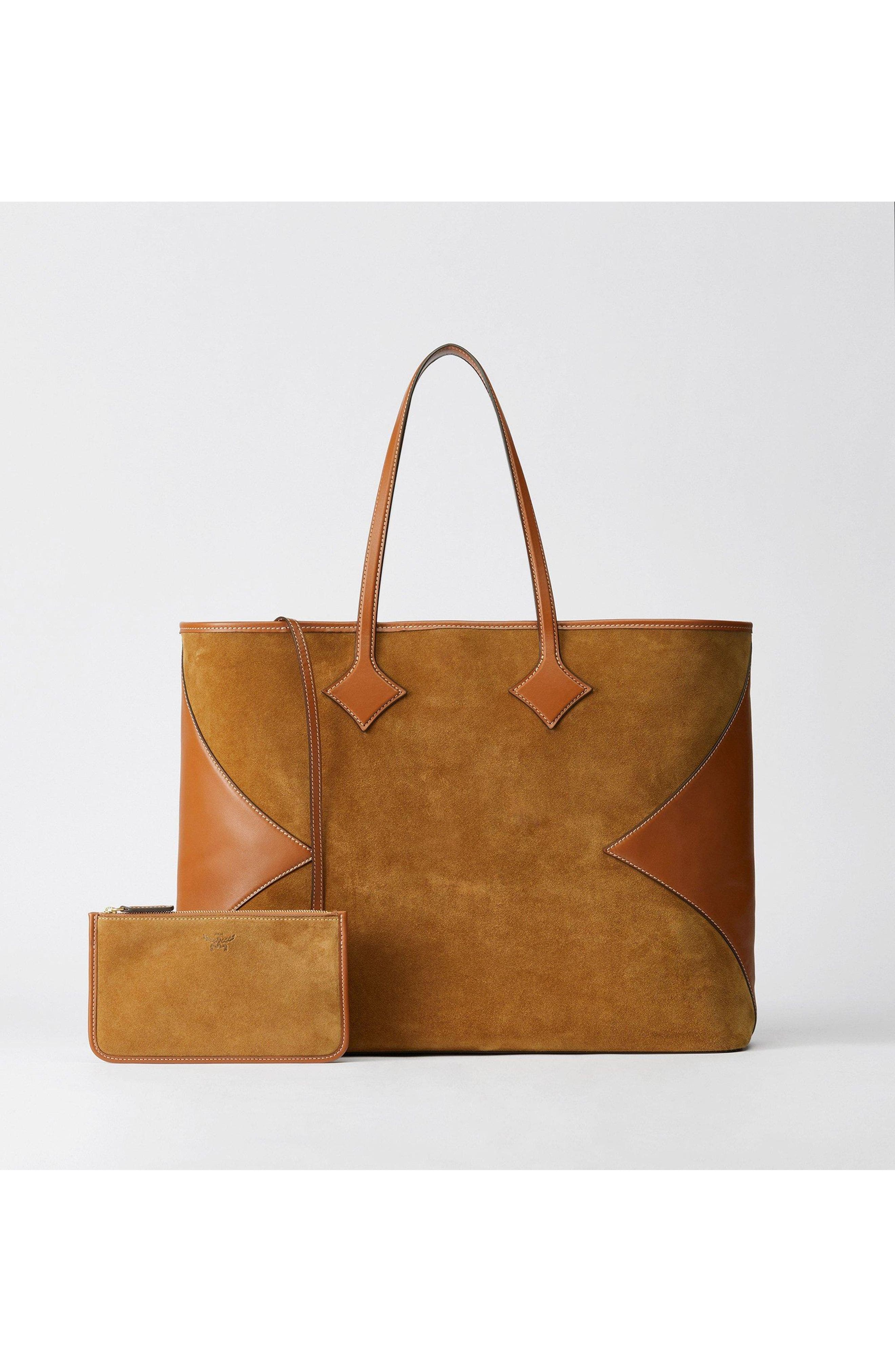 X-Large Dia Shopper in Calfskin Suede, Alternate, color, Cognac