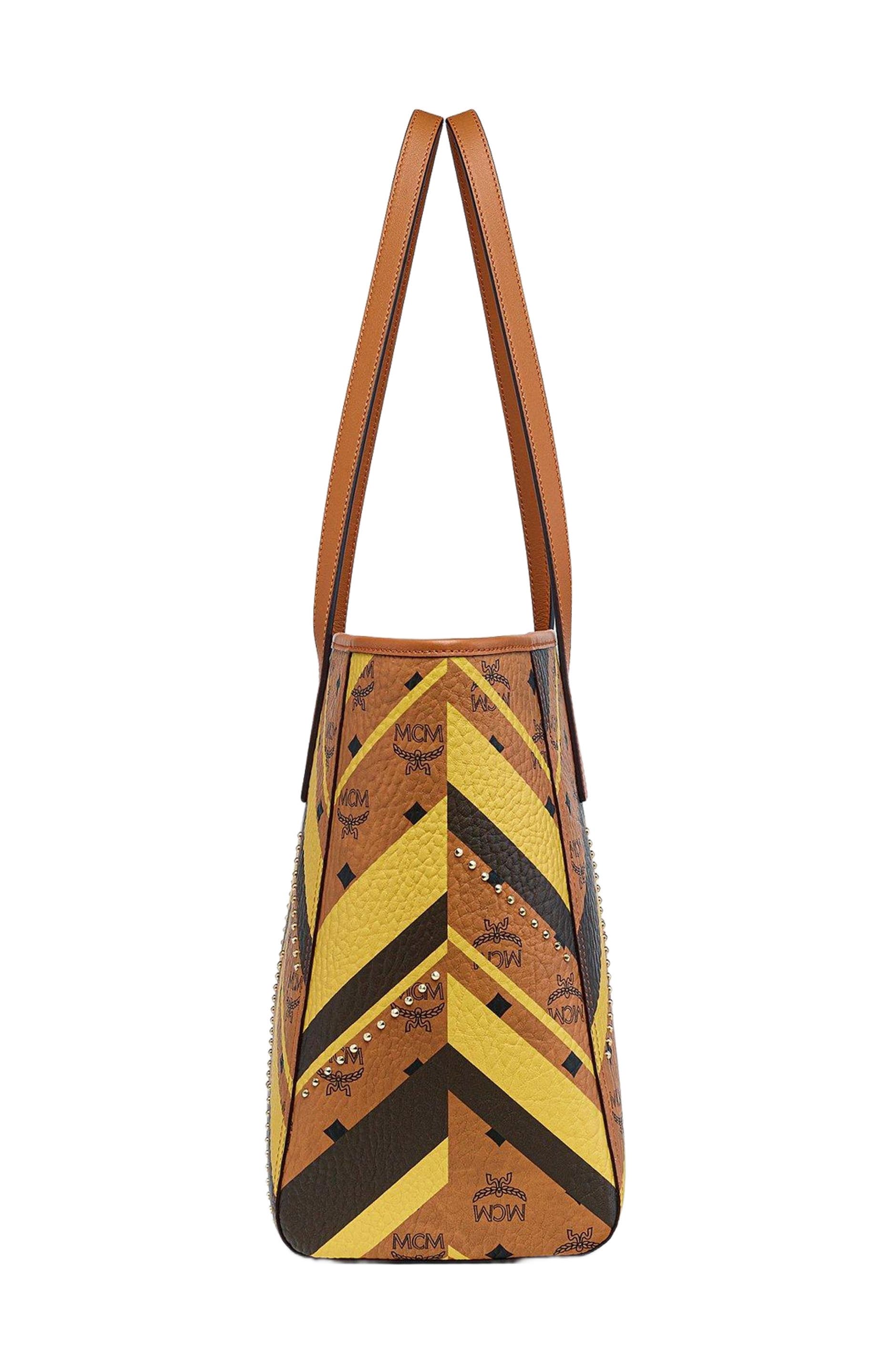 MCM Studded Toni Top-Zip Shopper in Mega Herringbone Visetos, Alternate, color, 