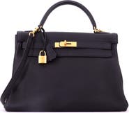 Pre-Owned Hermes Kelly Handbag Black Togo with Gold Hardware 32