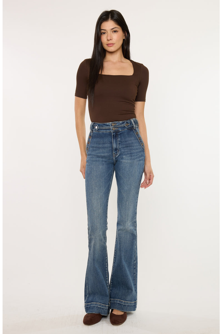 Kiery High Rise Flare Jeans, Main, color, Dark Wash