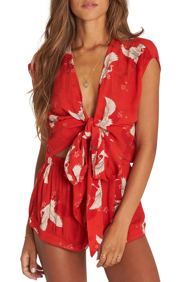 Flyin High Print Tie Front Top, Main, color, CHILI PEPPER