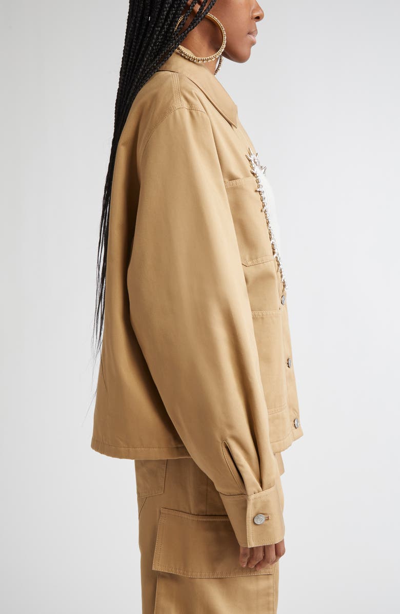 Area Crystal Trim Heart Cutout Cargo Jacket, Alternate, color, Tan