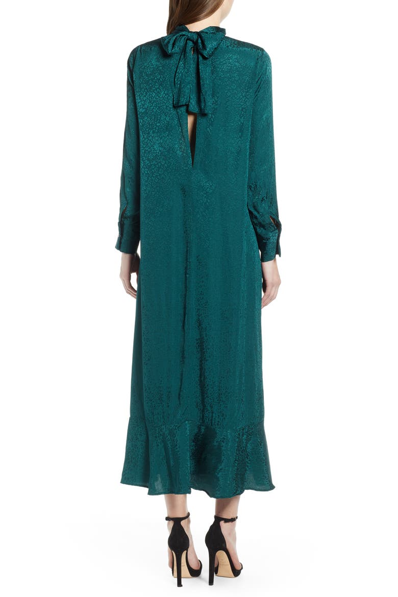 Jacquard Pintuck Satin Midi Dress, Alternate, color, FOREST